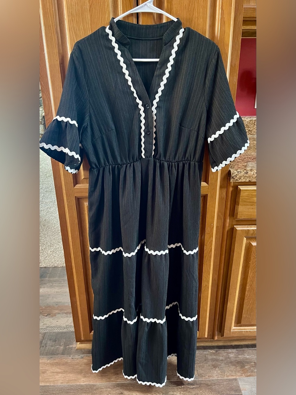 SHEIN Black Midi Dress with White Trim